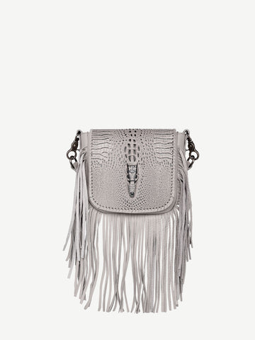 Montana West Genuine Leather Embossed Fringe Crossbody - Montana West World