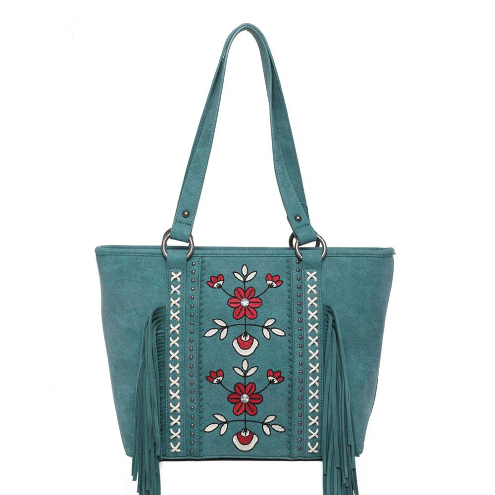 Montana West Embroidered Floral Fringe Concealed Carry Tote - Montana West World