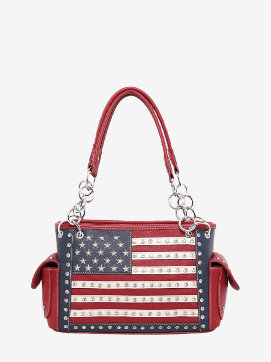 USA American Flag Patriot Stars Stripes Red White Blue Western Style Concealed Carry Purse good Handbag Women Shoulder Bag Wallet Set Red