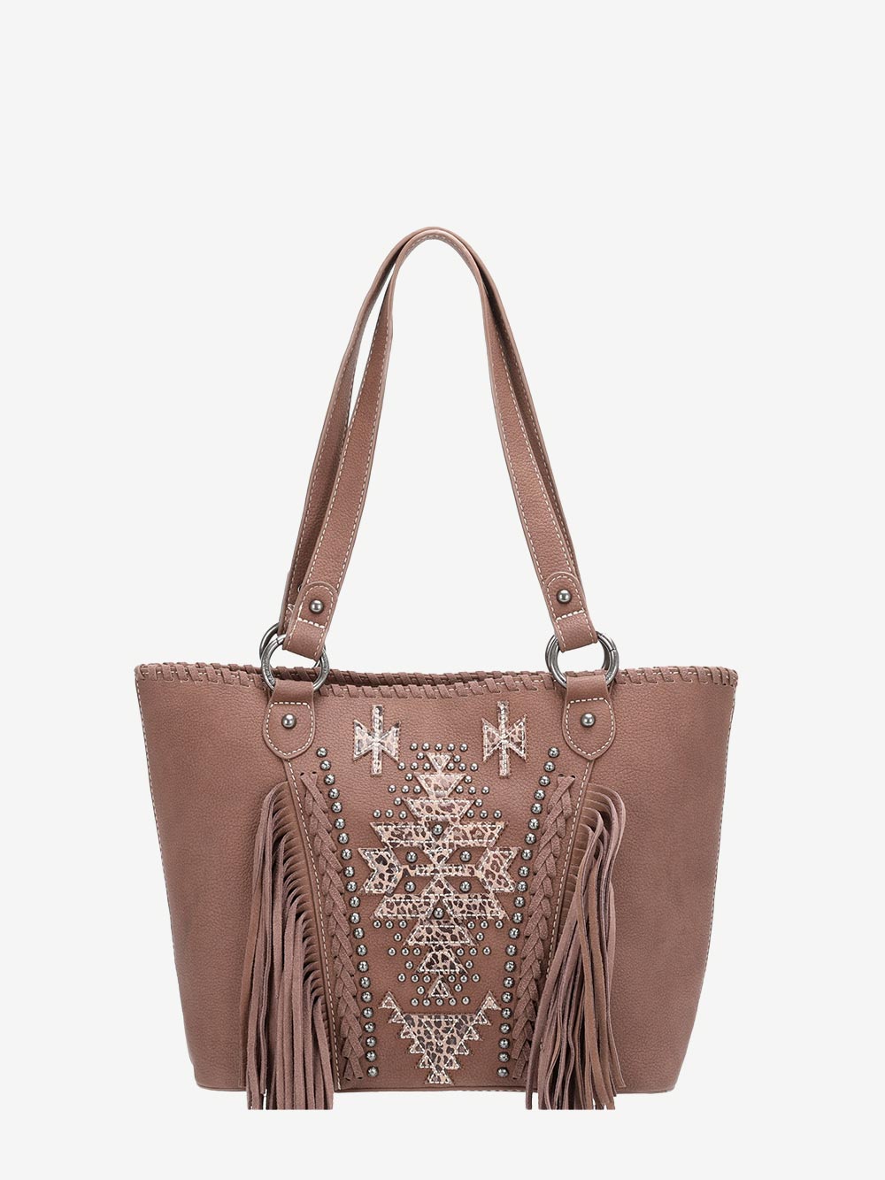 Montana West Geometric Aztec Leather Fringe Concealed Carry Tote - Montana West World