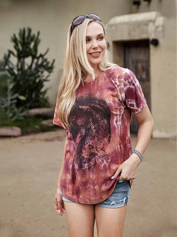 Delila Women Tie-dye Horse and Skull Tee - Montana West World