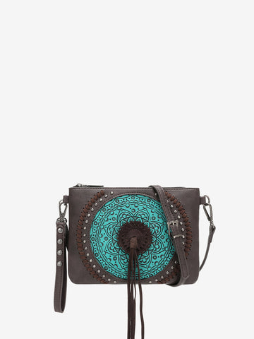 Wrangler Tooled Leather Tassel Crossbody Clutch - Montana West World