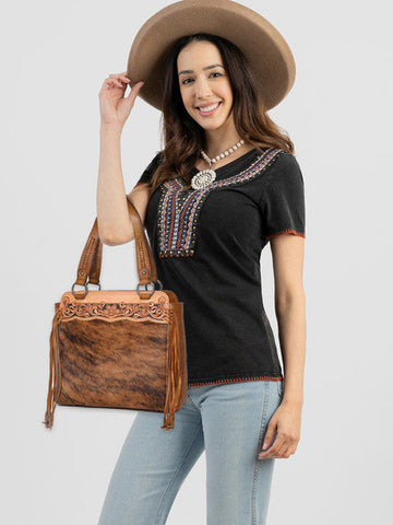 Montana West Floral Tooled Hair-on Western Fringe Tote Bag - Montana West World