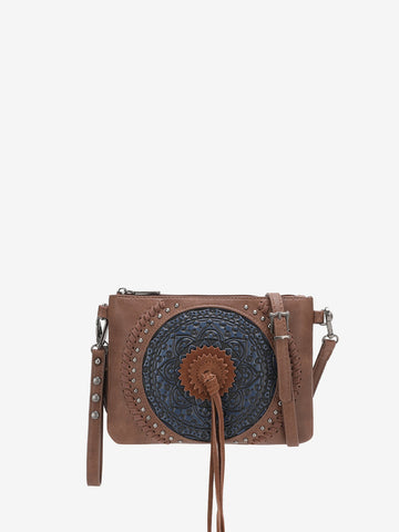 Wrangler Tooled Leather Tassel Crossbody Clutch - Montana West World