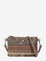 Trinity Ranch Hair On Cowhide Embossed Floral Concho Crossbody Clutch - Montana West World