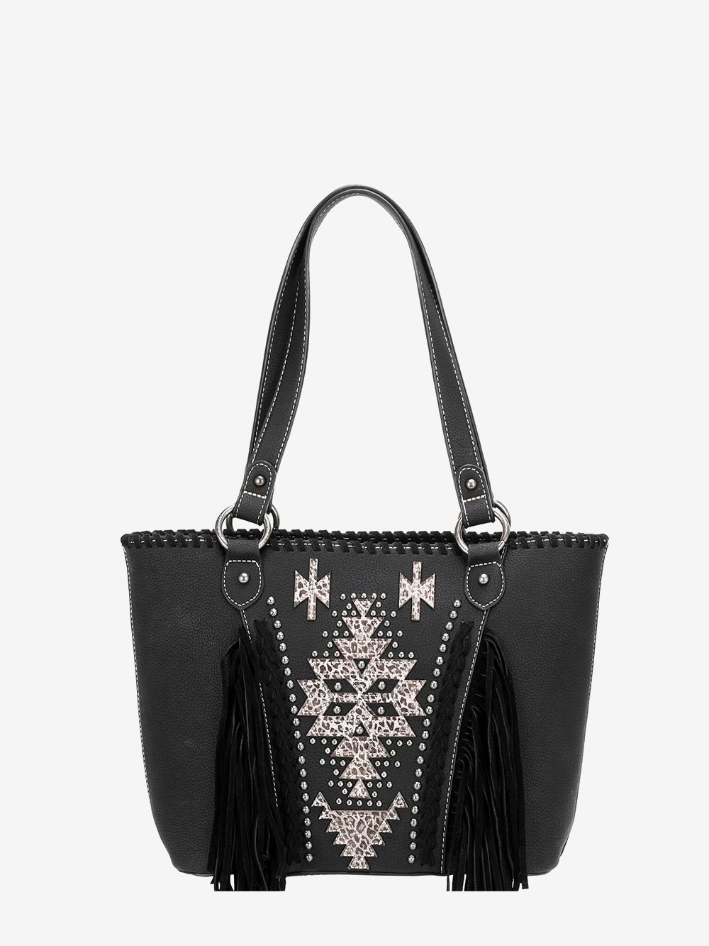 Montana West Geometric Aztec Leather Fringe Concealed Carry Tote - Montana West World