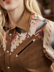 Montana West Aztec Studded Fringe Long Sleeve Shirt - Montana West World
