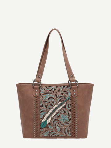 Montana West Embroidered Feather Concealed Carry Tote - Montana West World