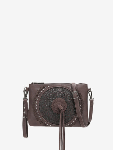 Wrangler Tooled Leather Tassel Crossbody Clutch - Montana West World