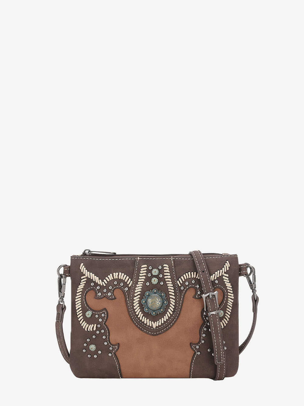 Montana West Embroidered Cut-out Boot Scroll Concho Crossbody Clutch - Montana West World