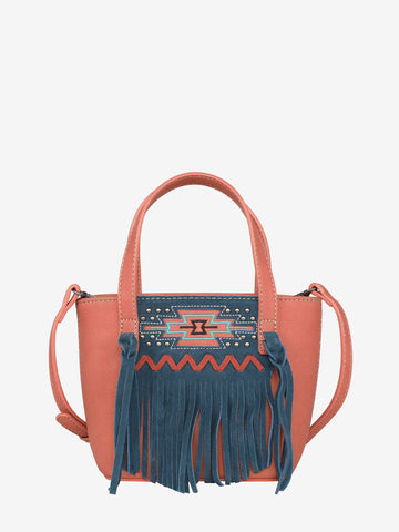 Montana West Aztec Embroidery Tassel Crossbody Mini Tote - Montana West World