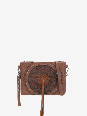 Wrangler Tooled Leather Tassel Crossbody Clutch - Montana West World