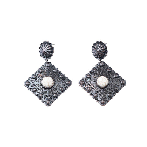 Montana West White Stone Bronze Rhombus Earrings - Montana West World