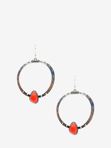 Montana West Circle Base Red Stone Earrings - Montana West World