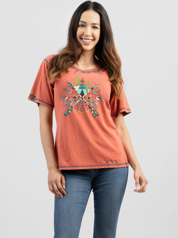 Delila Women Washed Arrow Print Tee With Beads - Montana West World