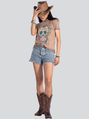 American Bling Women Sugar Skull Short Sleeve Shirt - Montana West World