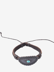 Montana West Brown Oval Floral Concho Leather Cord Bracelet - Montana West World