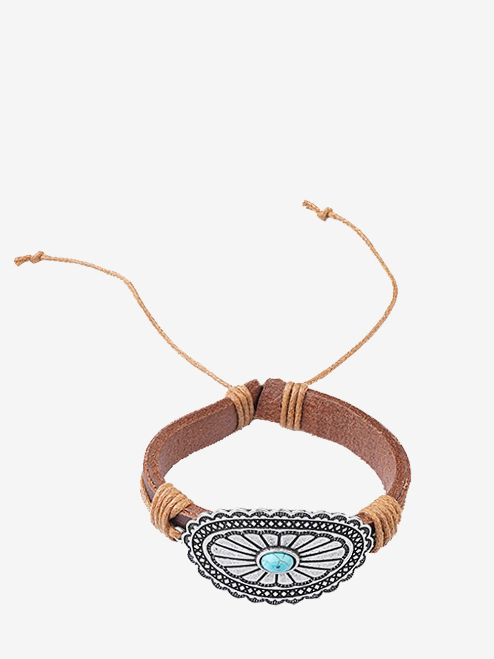 Montana West Coffee Oval Floral Sliver Concho Leather Cord Bracelet - Montana West World