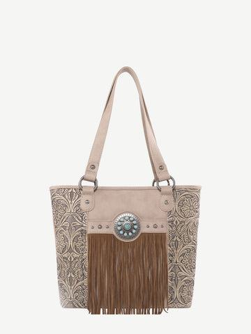 Montana West Floral Embossed Fringe Concho Tote - Montana West World