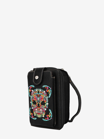 Montana West Embroidered Sugar Skull Crossbody Phone Bag - Montana West World