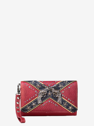 American Bling Red Studded Double Pistols Wallet - Montana West World