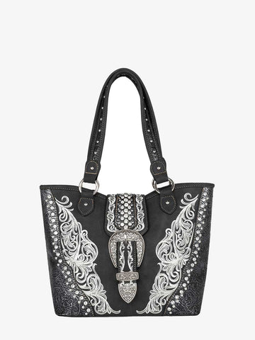 Montana West Embossed Crystal Buckle Concealed Tote - Montana West World