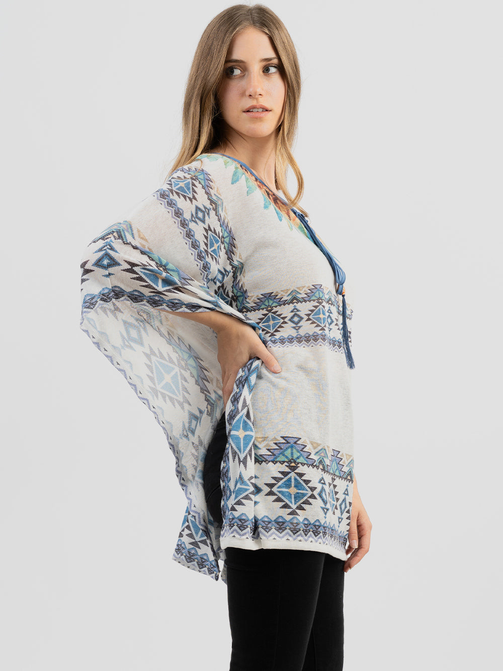 Delila Women's Mineral Wash Aztec Feather Drop-shoulder Relaxed Sleeve Tee - Montana West World