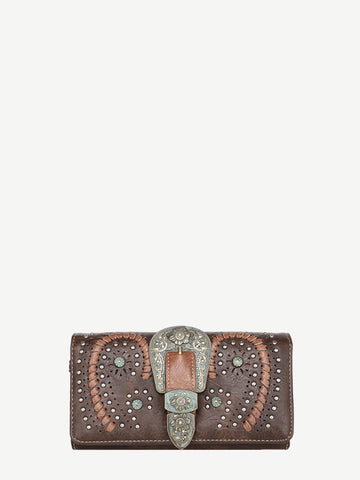 Montana West Buckle Whipstitch Studded Women Wallet - Montana West World