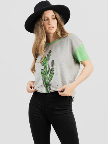 Delila Women's Mineral Wash Saguaro Graphic Short Sleeve Tee - Montana West World