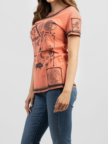 Women Mineral Washed Tribal Element Print Tee - Montana West World