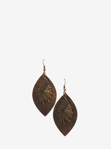 Montana West Leaf Shape Indian Head Earrings - Montana West World