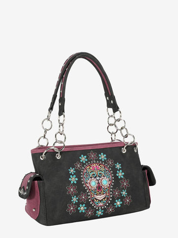 Montana West Embroidered Sugar Skull Concealed Carry Satchel - Montana West World