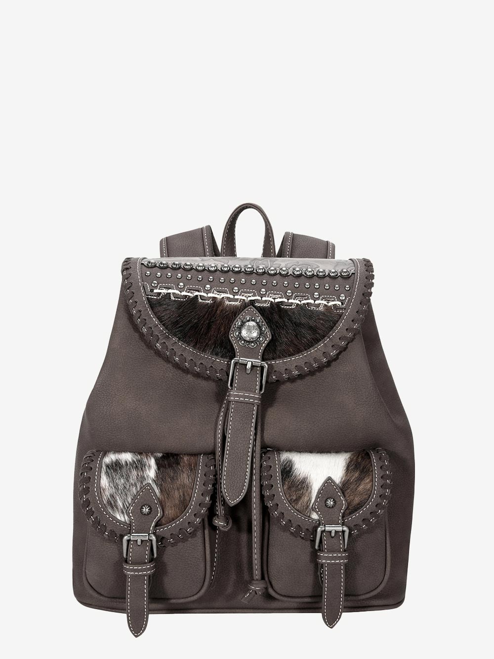 Trinity Ranch Hair On Cowhide Embossed Floral Concho Backpack - Montana West World