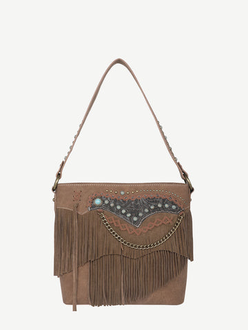 Montana West Leather Fringe Embossed Floral Concealed Carry Hobo - Montana West World