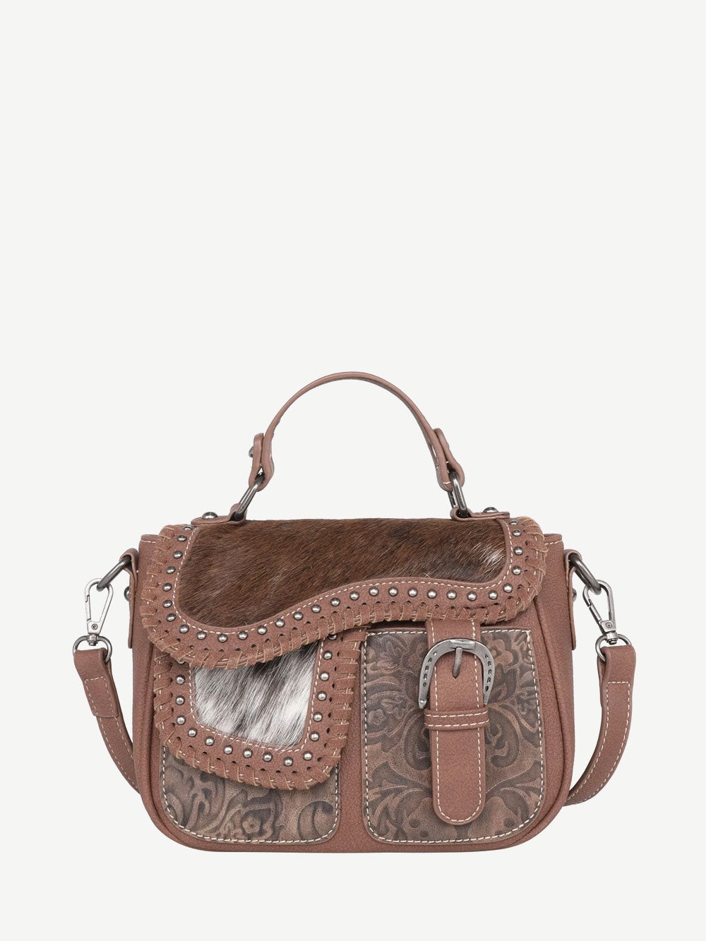 Trinity Ranch Hair-On Cowhide Saddle Shape Crossbody Satchel - Montana West World