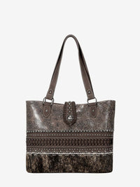 Trinity Ranch Hair On Cowhide Embossed Floral Concho Tote Bag - Montana West World