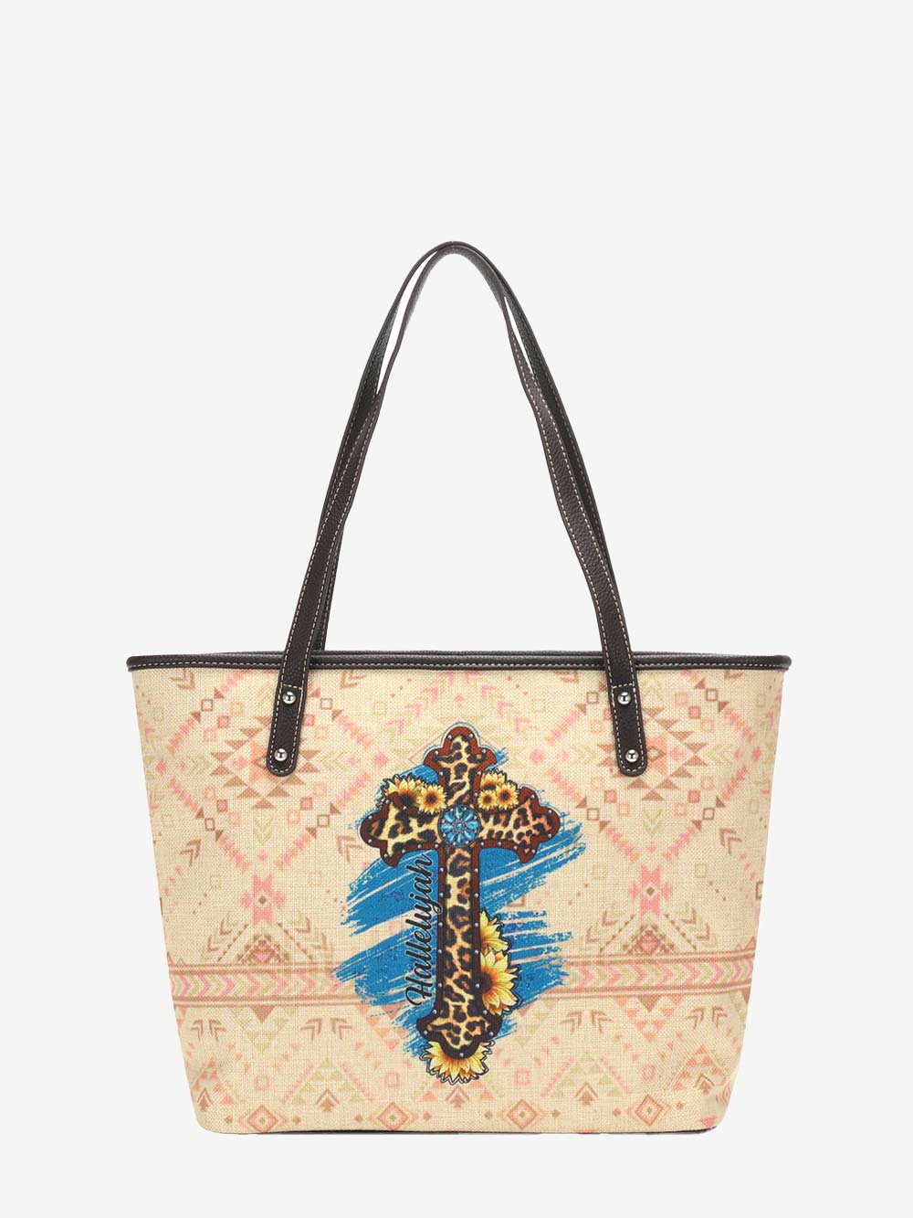 Montana West Aztec Leopard Cross Print Canvas Tote Bag - Montana West World