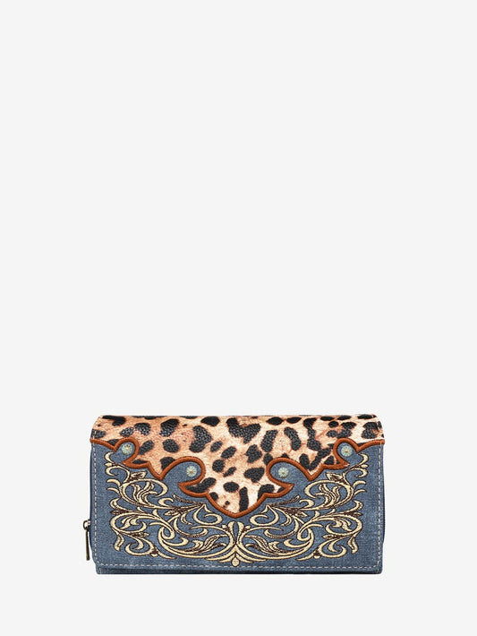 Fashionable Leopard Print & Rivet Decorated Large Capacity Clutch Bag /Wristlet/purse