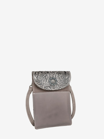 Montana West Vintage Floral Tooled Genuine Leather Belt Loop Phone Holster Pouch - Montana West World