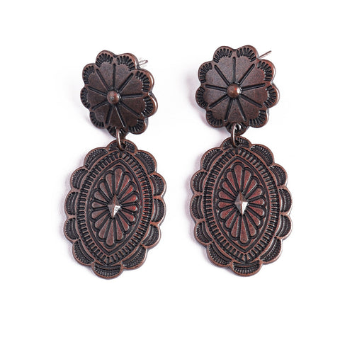 Montana West Copper Oval Floral Concho Dangling Earrings - Montana West World