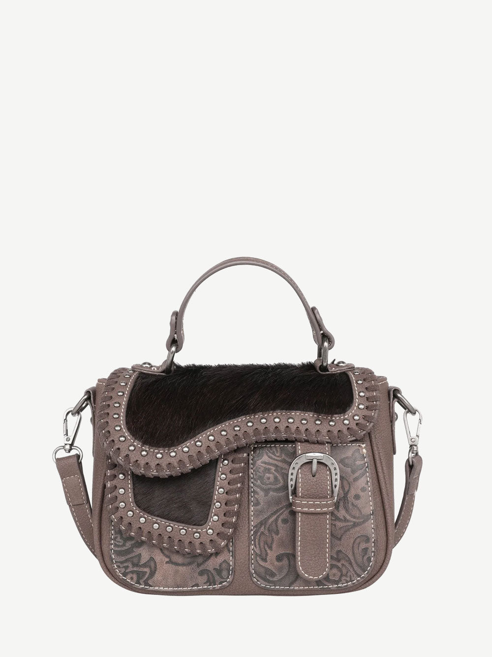 Trinity Ranch Hair-On Cowhide Saddle Shape Crossbody Satchel - Montana West World