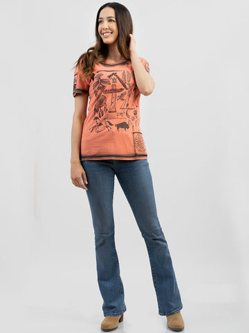 Women Mineral Washed Tribal Element Print Tee - Montana West World