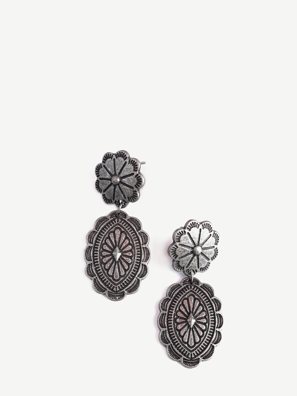 Montana West Silver Oval Floral Concho Dangling Earrings - Montana West World