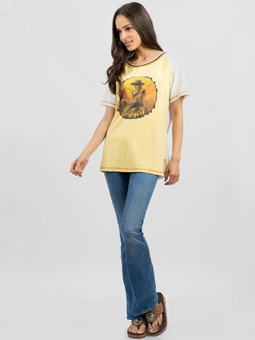 Delila Women Cowgirl Graphic Round Neck Short Sleeve Tee - Montana West World