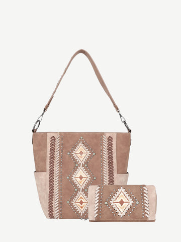 Montana West Aztec Embossed Whipstitch Hobo Set - Montana West World