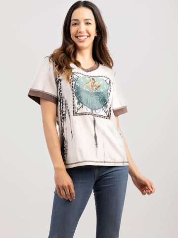 Delila Women Ink Splashed Aztec Rodeo Collection Rhinestone Tee - Montana West World