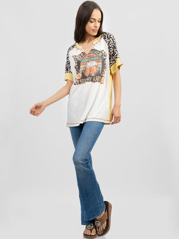 Delila Women Beer Cheering Graphic Leopard V Neck Tee - Montana West World