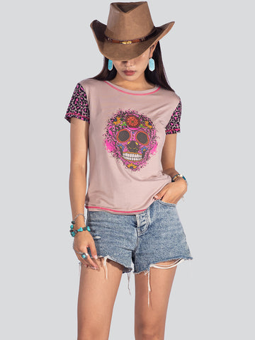 American Bling Women Sugar Skull Short Sleeve Shirt - Montana West World