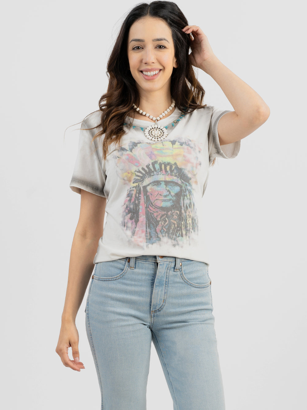 Delila Women Mineral Wash Tribe Graphic Short Sleeve Tee - Montana West World