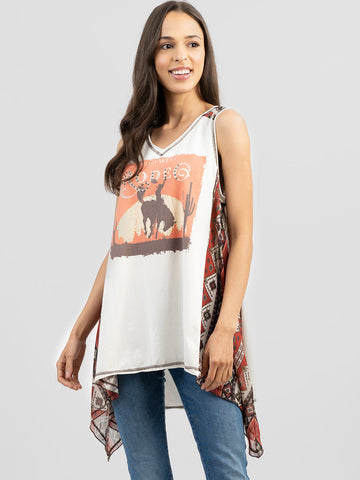 Delila Women Washed Rodeo Aztec Pieced Sleeveless Tank - Montana West World